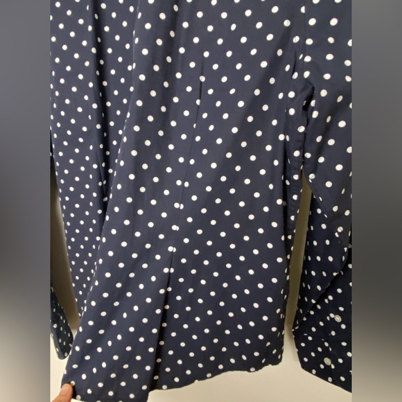 Chaps Blue and White Tie Front Blouse with Mandarin Collar - Picture 5 of 6